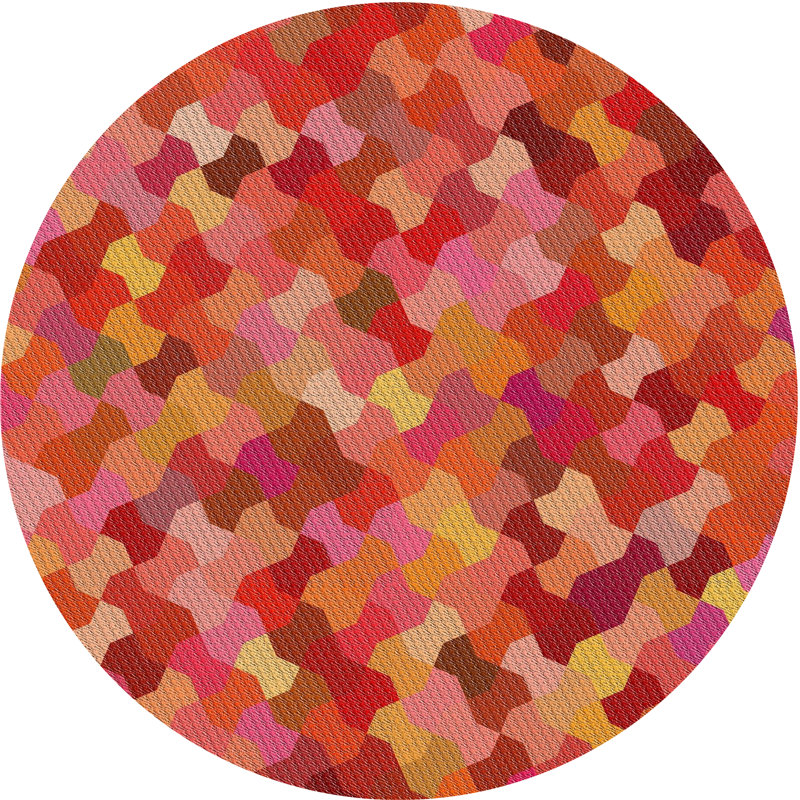 Tapis de zone rouge/rose à motifs, Rond 5 pi