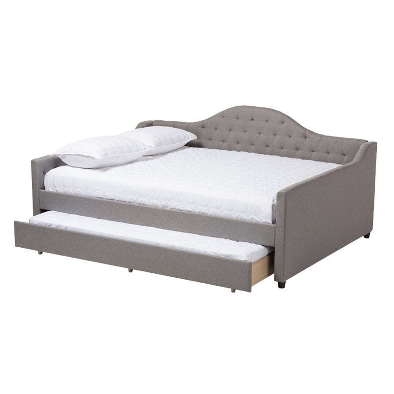 Grand lit de jour avec gigogne gris Jaileigh, H 31,08 po x l 86,12 po x L 63,52 po, Grand, gris
