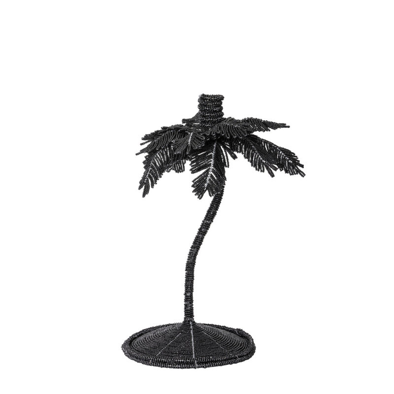 Desert Palm Tree Candlestick, 15" H x 9" W x 9" D, Black