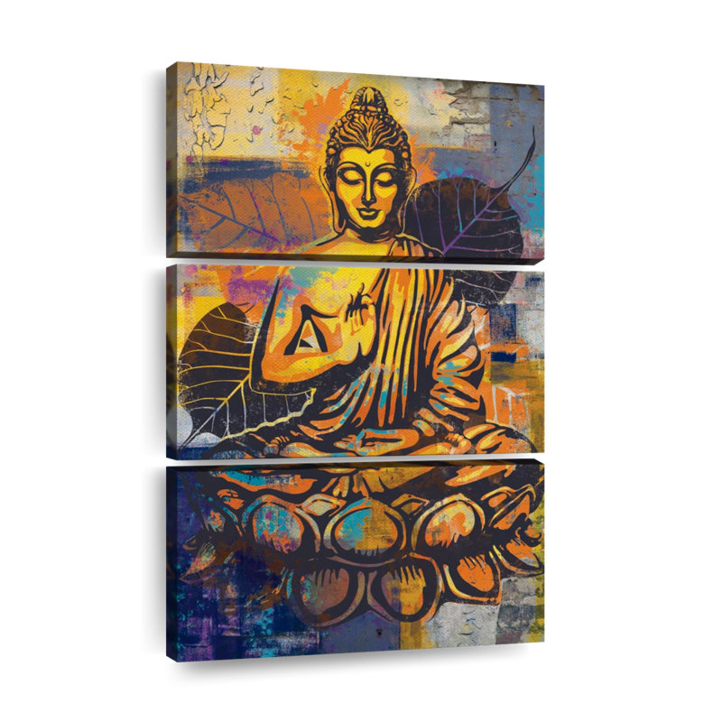 Lotus forme bouddha assis 3 pièces, H 38 po x l 24 po x P 1,25 po