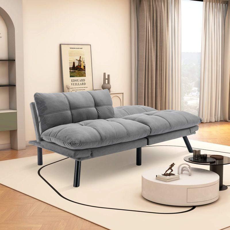 Cezmi 70.86'' Upholstered Convertible Sofa, Light Gray 100% Polyester