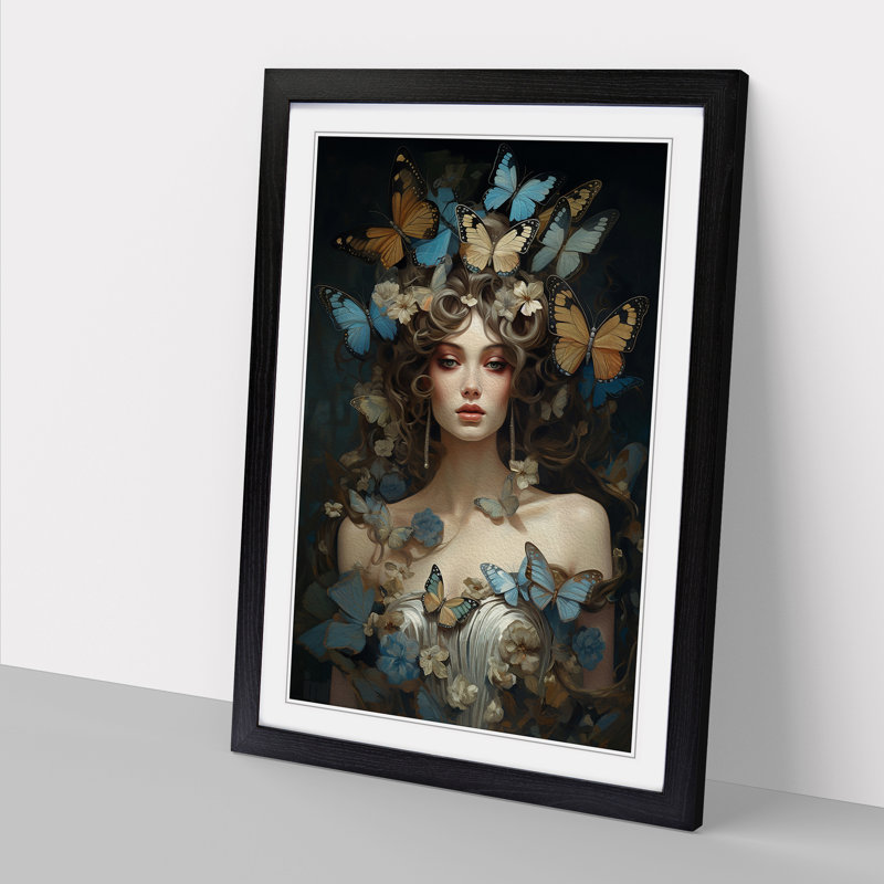 Butterfly Baroque - Single Picture Frame Print on Wood, Black, 46cm H x 34cm W x 2cm D