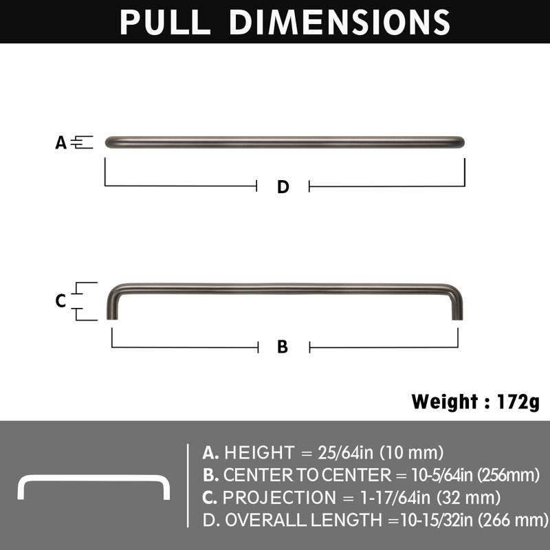 10.08" Centre Bar/Handle pull Multipack, Brushed Nickel