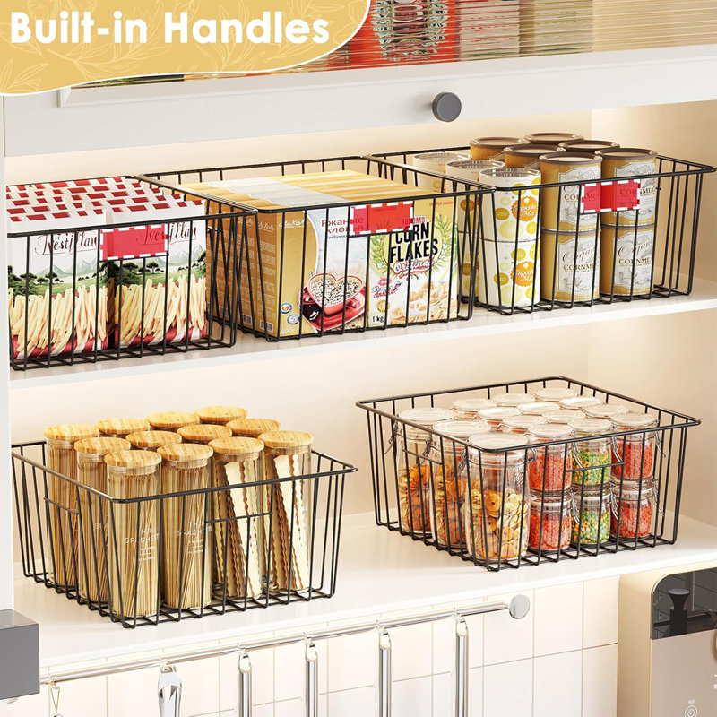 X-cosrack Metal Wire Baskets for Pantry Organization and Storage Freezer Organizer Bins with Handles Extra Large Mesh Bin for Pantry Kitchen Laundry Closet Garage Patent Design