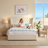 Button Tufted Wingback Velvet Upholstered Platform Bed with Storage Drawers, Queen, Cream Velvet-11630334-11630323