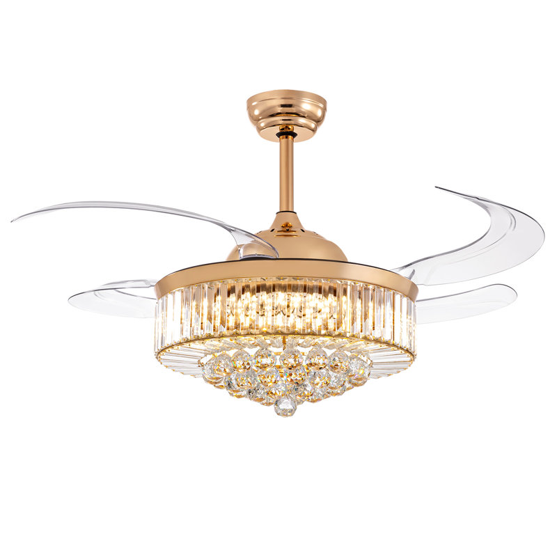 Ventilateur de plafond en cristal Houstyn, 48", Doré