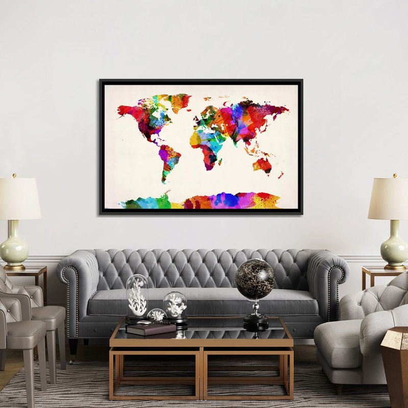 « michael tompsett », impression sur toile, "map of the world (abstract paint) ii", H 18 po x l 26 po x P 1,5 po