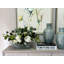 Hydrangea and Thistle Floral Arrangement in a Rectangular Glass Vase