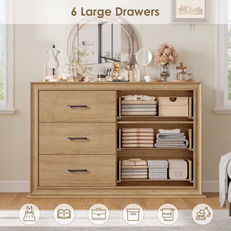 Ilfracombe 47.2" W 6-Drawer Engineered Wood Double Dresser 