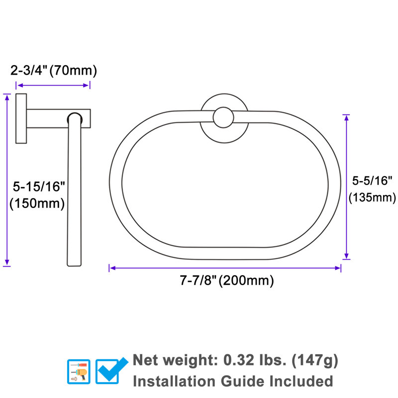 Bathroom Towel Ring Wall Mounted, Black