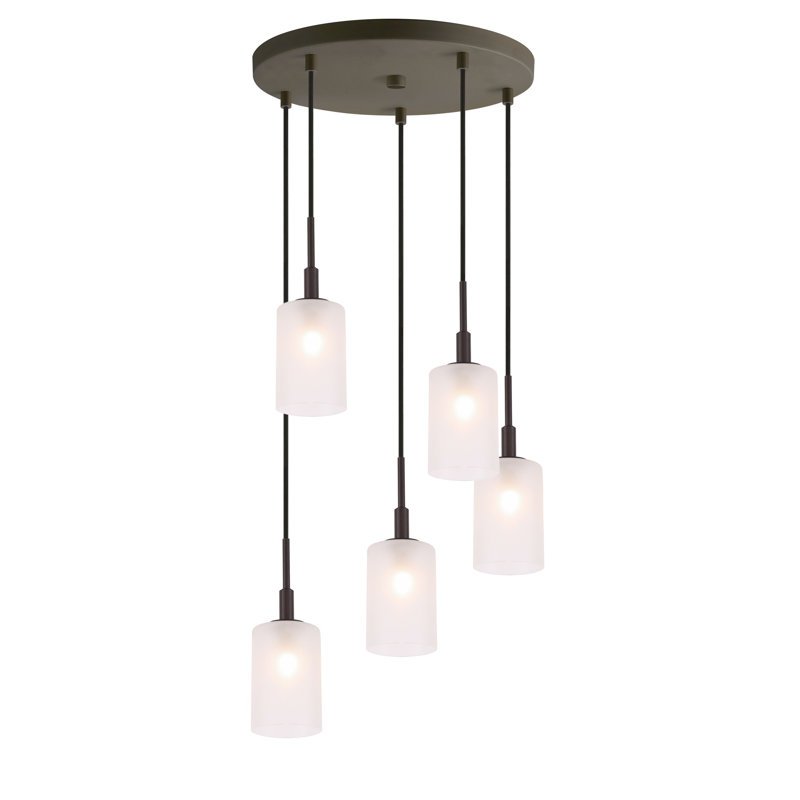 Luminaire suspendu cylindre grappe 5 lumières Herr, Laiton, Halogène