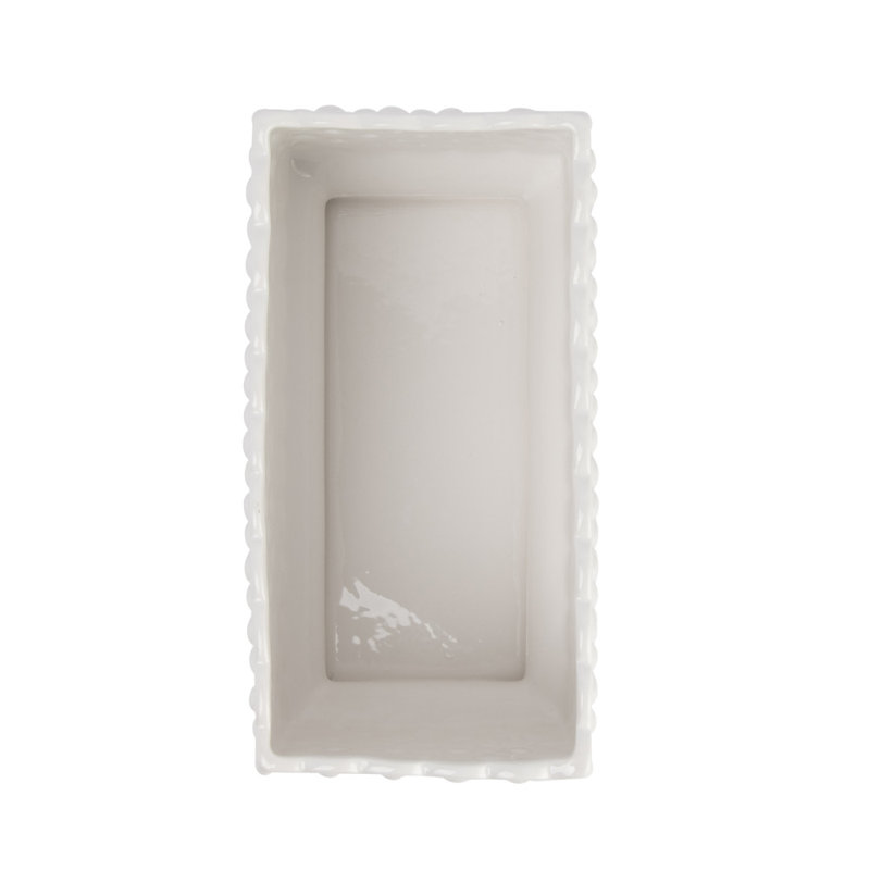 White Ceramic Hobnail Rectangle Planter with Scalloped Edge
