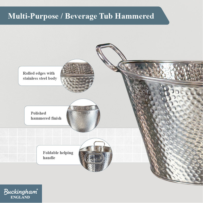 Buckingham Stainless Steel Large Beverage Tub Ice Bucket for Drink Cooler, 19 Litres