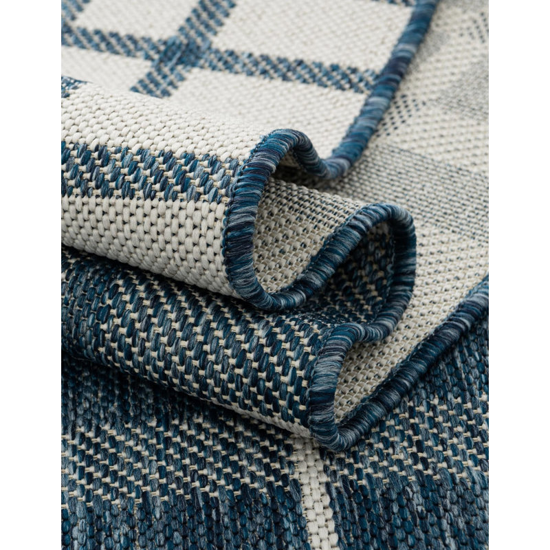 Tapis intérieur / extérieur pour jardin à carreaux bleu, Carré 7 pi 10 po