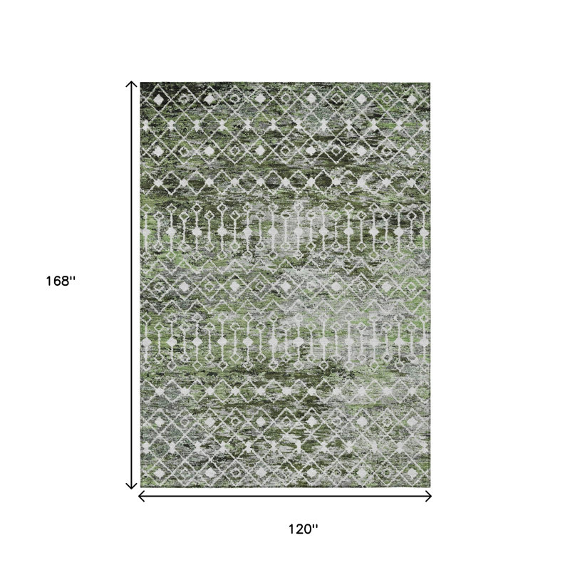Tapis extérieur lavable 10 pi x 14 pi vert olive et ivoire Argyle