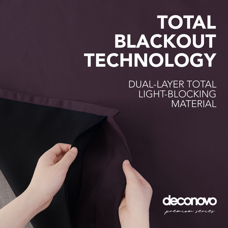 Deconovo 100 Percent Blackout with Liner Rod Pocket Curtain Panel Pair, 52" W x 95" L, Royal Purple