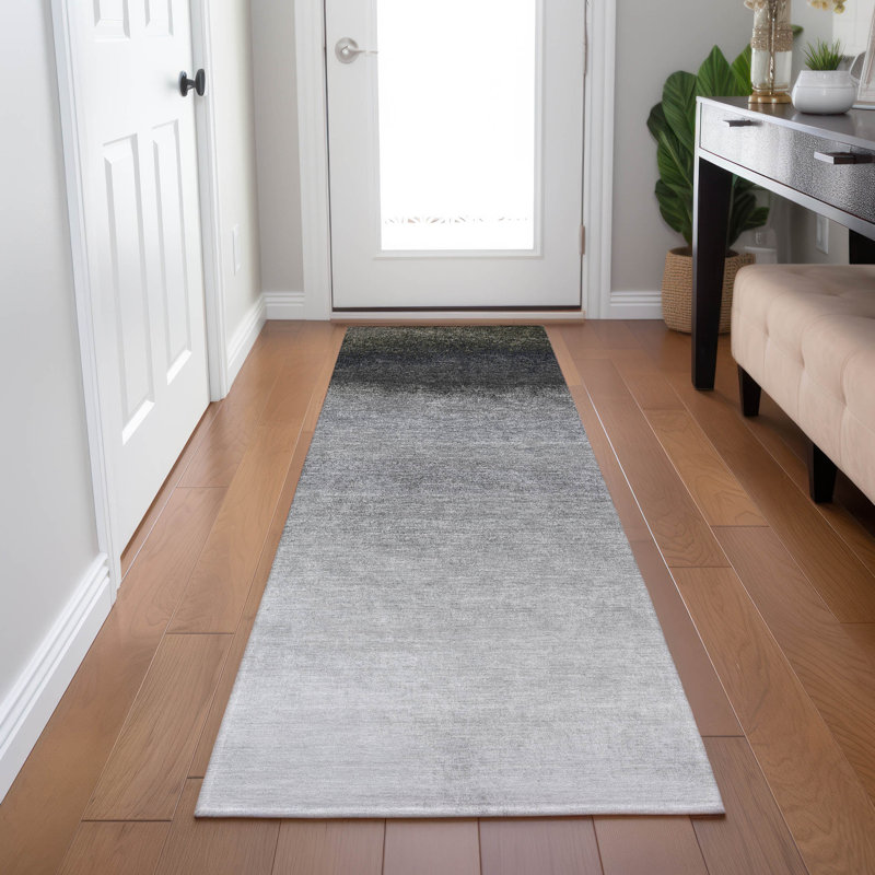 Machine Washable Indoor/Outdoor Xhevrie Silver Rug, Runner 2'3" x 7'6"