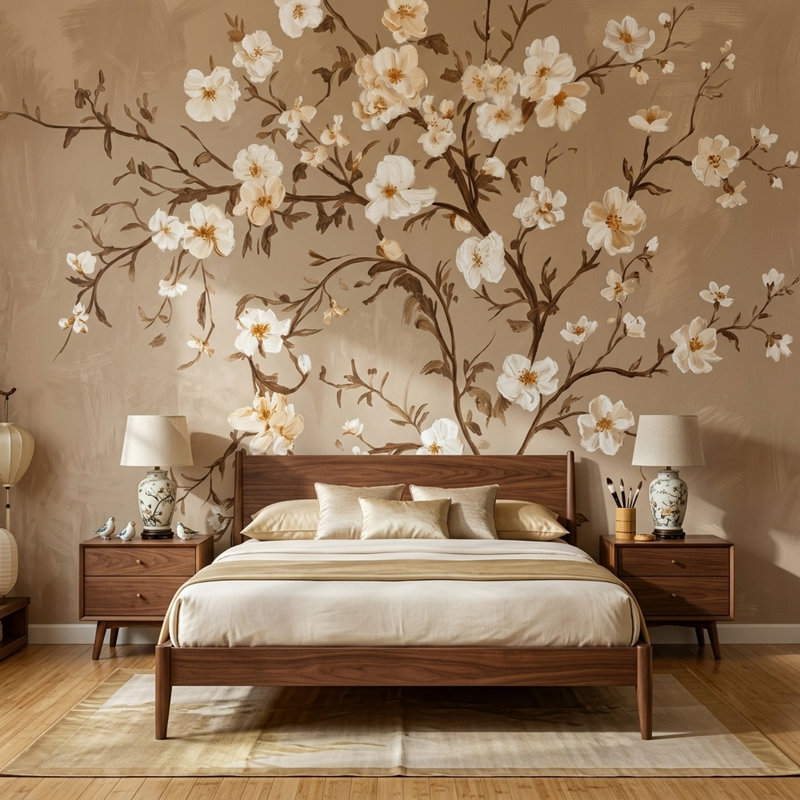 Décoration murale amovible à motif floral avec fleurs et fleurs blanches, Texturé non collé, 160 po x 108 po