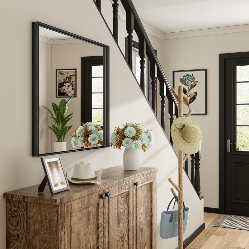 Modern & Contemporary Matte Black Aluminum Alloy Framed Rectangular/Square Bathroom Vanity Mirrors with HD Tempered Glass