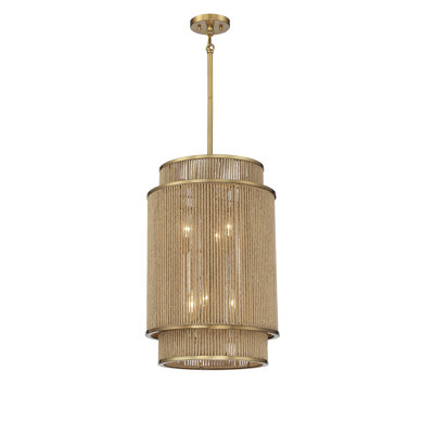 Lustre 6 lumières Han en laiton chaud et corde