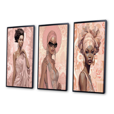 «Retro Glam Fashion African American Vogue Beauty I», 3 pièces sur toile