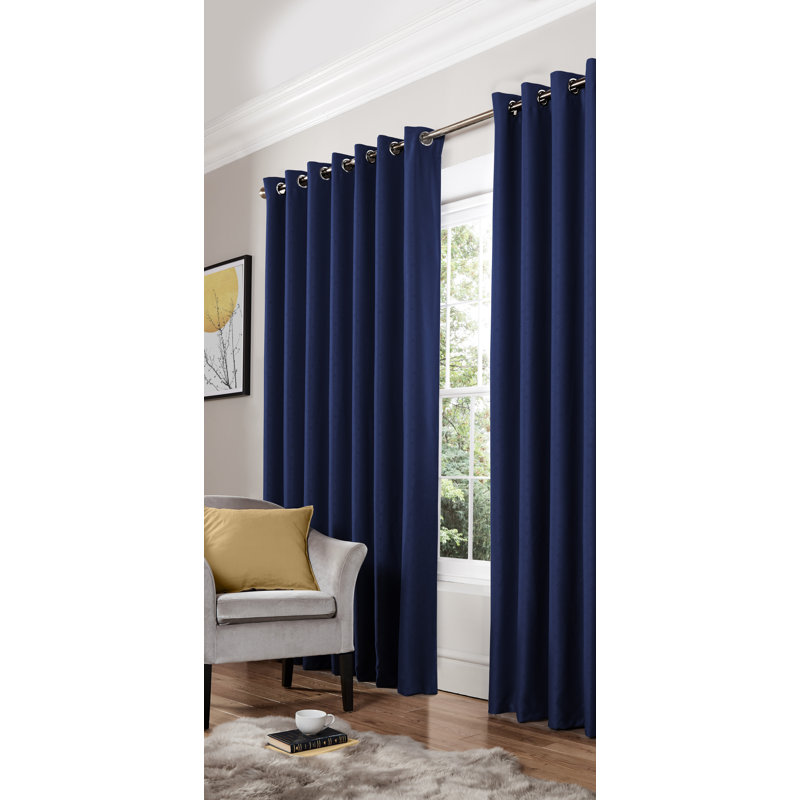 Yeldell Diamond Eyelet Room Darkening Curtains, Blue, 117 W x 183 D cm