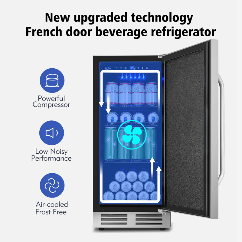 Velivi 127 Cans 3.1 Cubic Feet Built-In & Freestanding Beverage Refrigerator with Digital Control, Security Lock, and Blue LED Light