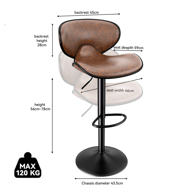 Middleport Swivel Upholstered Adjustable Height Counter Stool with Metal Frame
