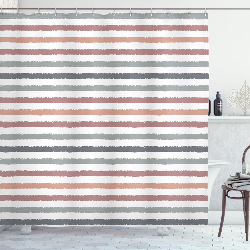 Amazon Striped Shower Curtain with Hooks Included, 69" H x 69" W, Peach