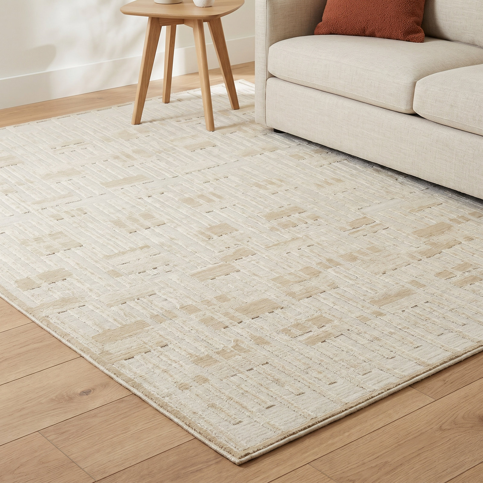 Geometric Wool Rug, Rectangle 5' x 7', Sand Tones/Cream