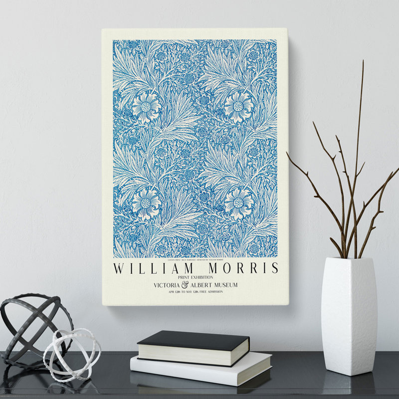 Blue Marigold With Border by William Morris - Wrapped Canvas, 76cm H x 50cm W x 3cm D