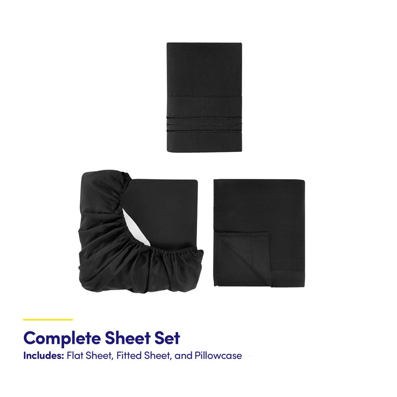 Ensemble de draps en microfibre extra douce 18-24 po, Simple, Noir