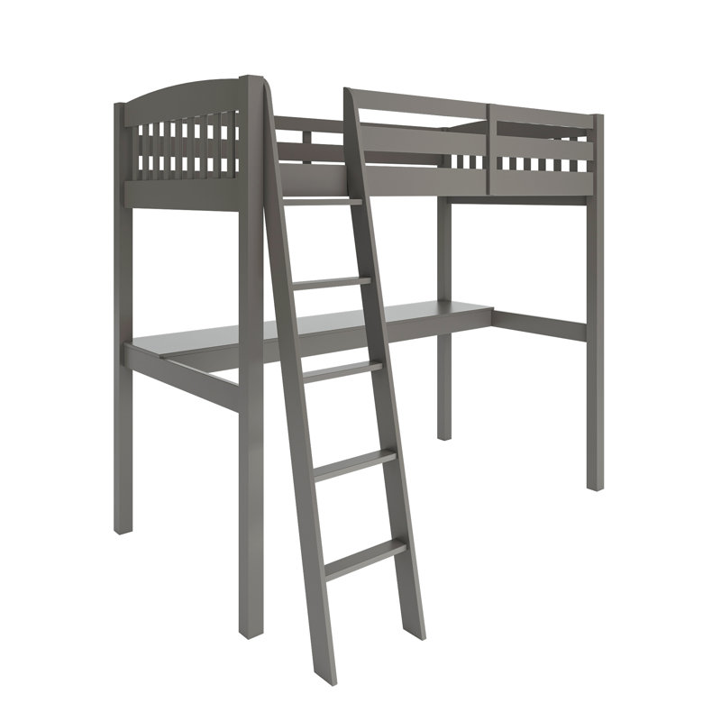 Daylin High Loft Bed with Desk and Storage, Solid Wood Loft Bed Frame with Stairs for Kids and Toddlers, Gray, Twin