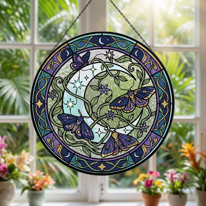 Vitrail Moth Moon - 7,8H, H 7,8 po