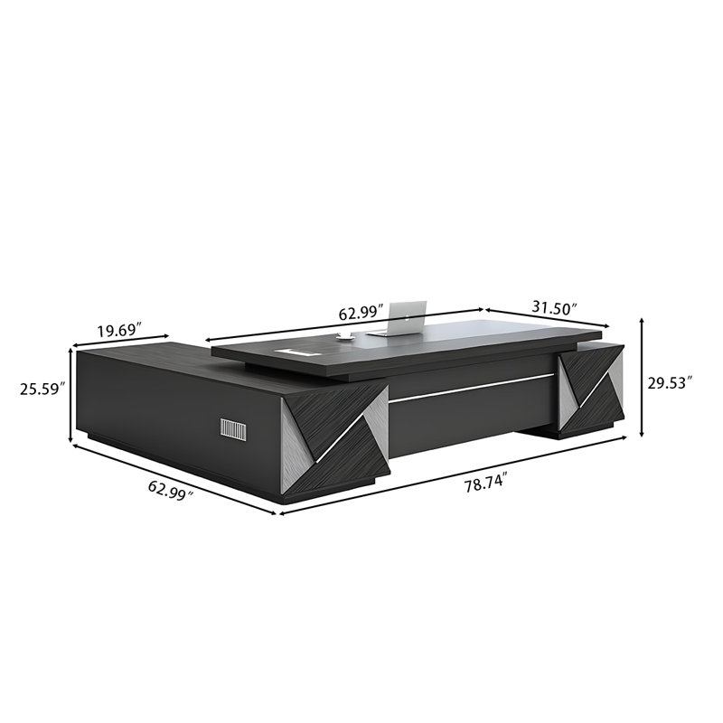 78.74"Modern minimalist black L-shaped office desk, 29.53" H x 78.74" W x 62.99" D