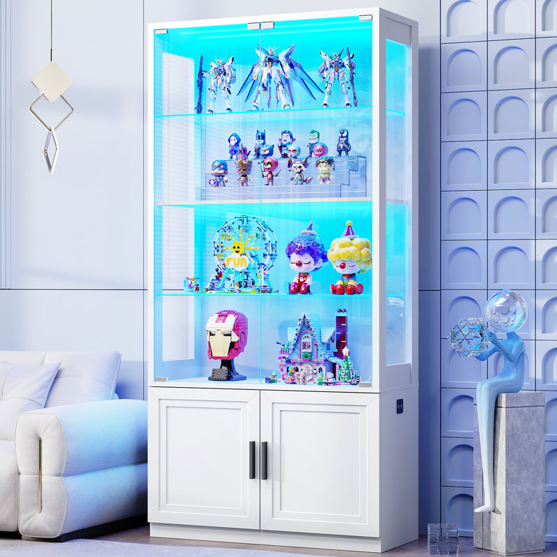 Vitrine 67 po avec portes en verre, vitrine à 4 niveaux avec 2 tablettes en verre amovibles, vitrine pour objets de collection, blanc