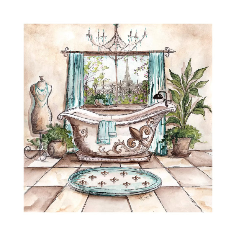 Paris Bath I by Tre Sorelle Studios - Wrapped Canvas Painting, 45.72 cm H x 45.72 cm W x 3.175 cm D