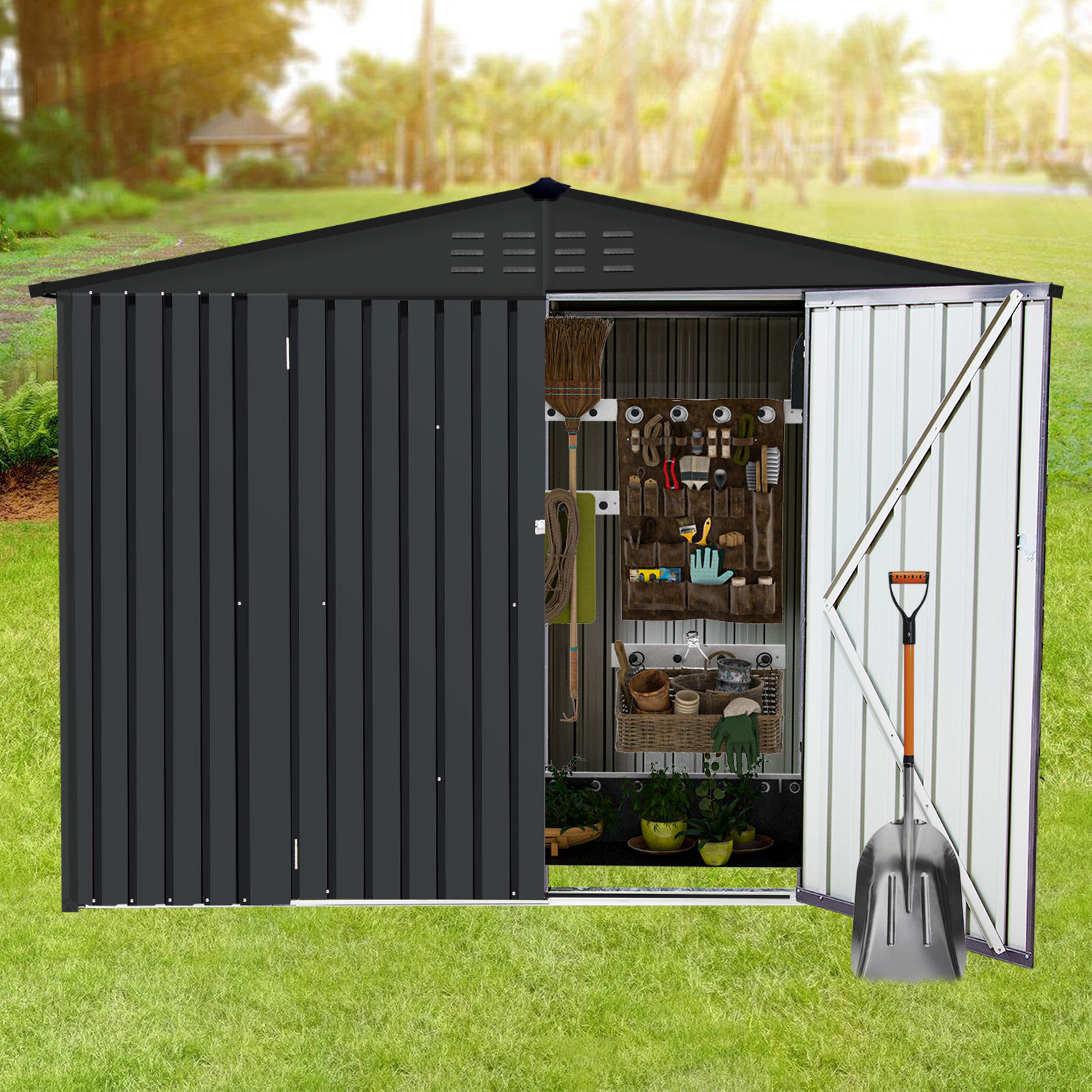 Yamissi Outdoor Metal Storage Shed with Double Lockable Doors,Compact