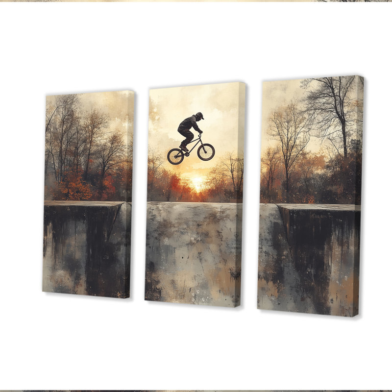 «Black Street Bmx Bike Tricks - Cycling», ensemble d'art mural, Toile tendue, H 32 po x l 48 po x P 1 po