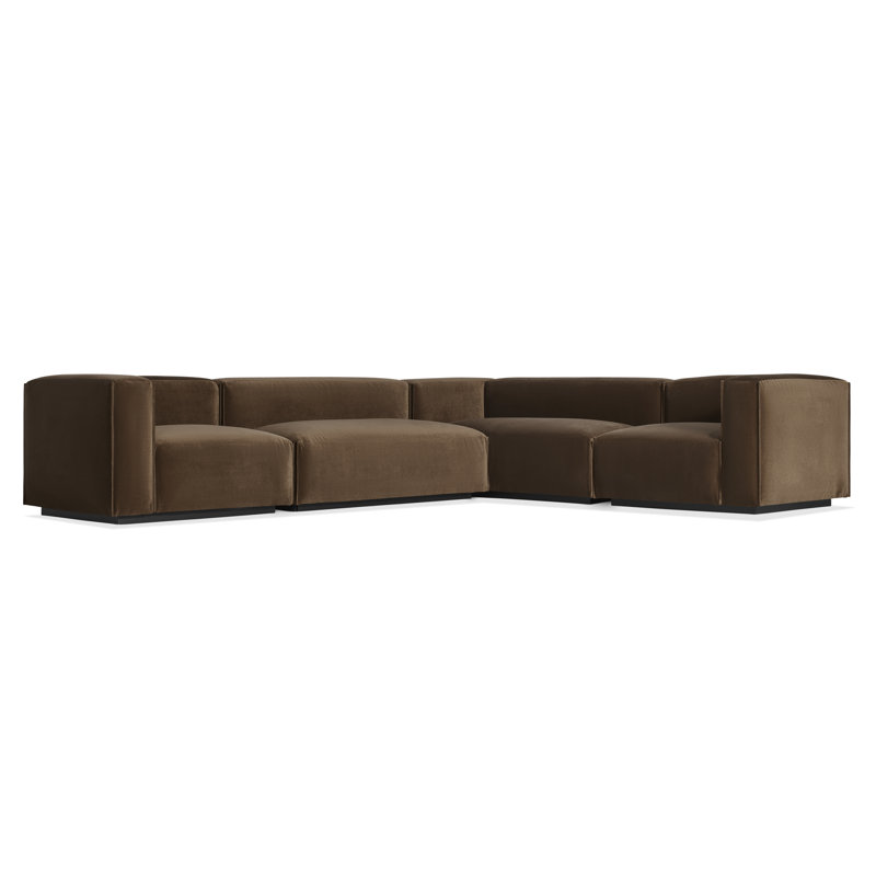 Grand canapé modulaire Cleon, Face à la droite, Mélange de polyester café velours