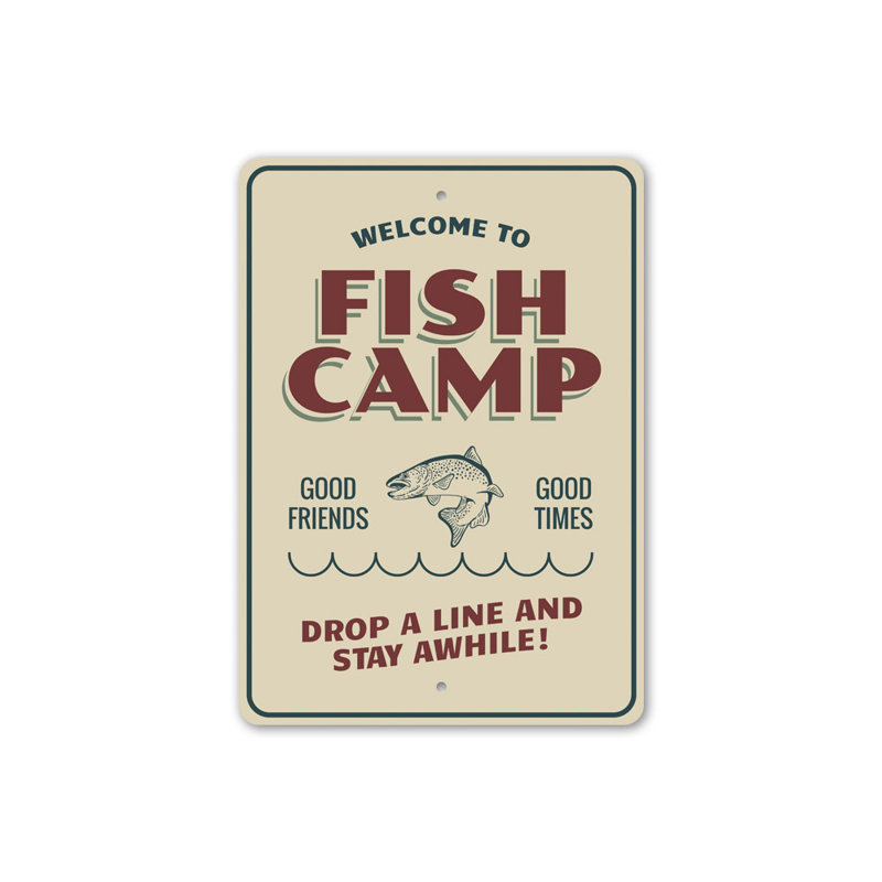 Panneau de bienvenue en aluminium Fish Camp, H 14 po x l 10 po x P 0,04 po