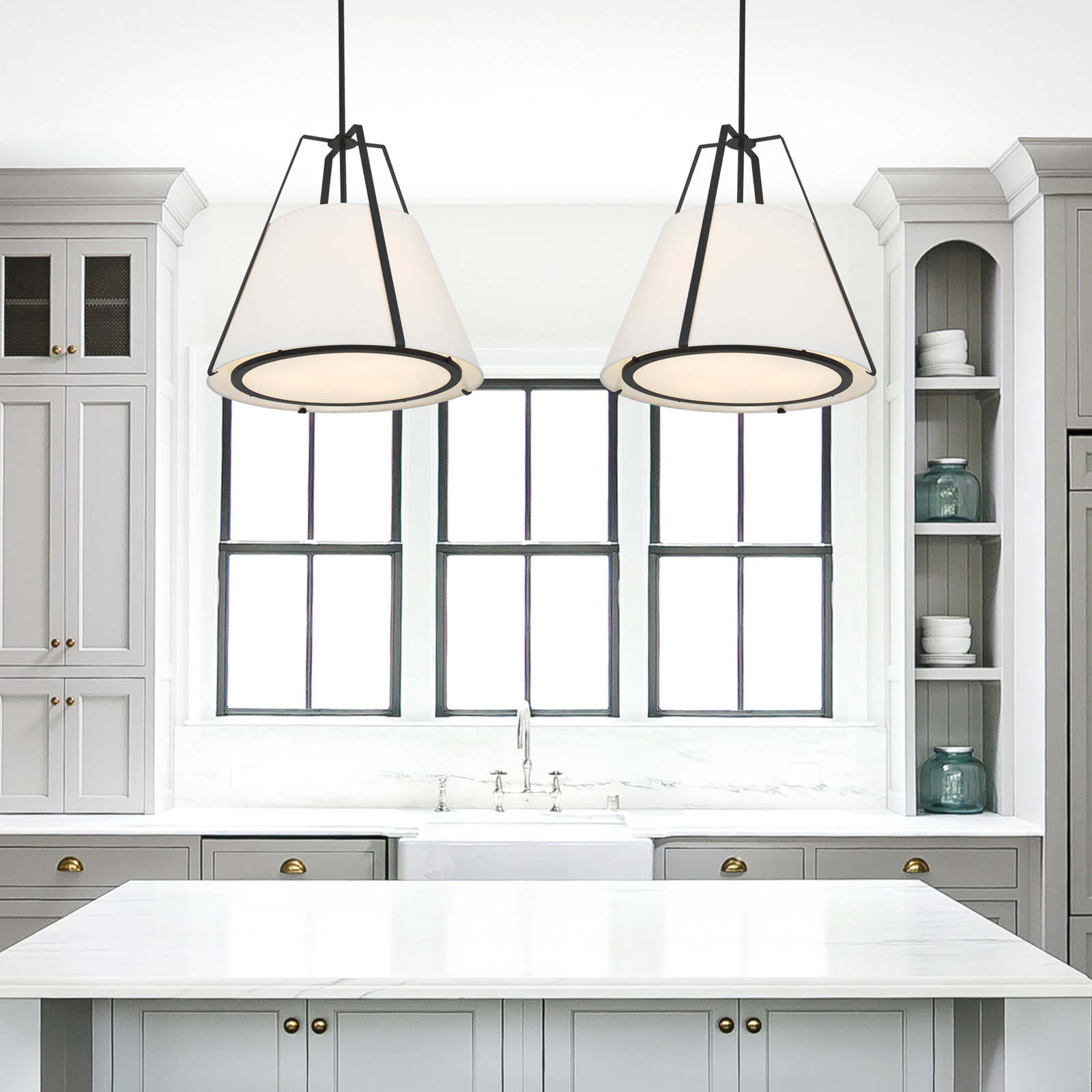 Altman 3 Light Silk Dimmable Pendant, Black