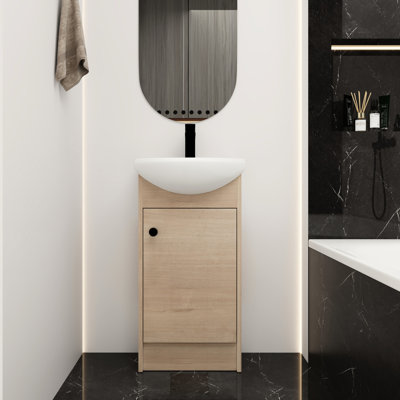 Meuble-lavabo de 18 pouces avec lavabo - finition chêne, contreplaqué de salle de bain, élégant