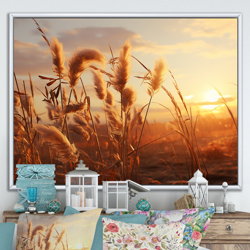 Coucher de soleil, Meadows d'été I, Cadre flottant blanc, H 24 po x l 32 po x P 1 po