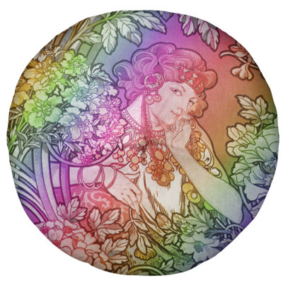 Coussin de plancher alphonse mucha femme entre les fleurs