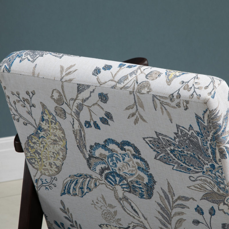 Chaise d'appoint rembourrée avec pieds en bois Mid-Century, Mélange de polyester floral, Brun