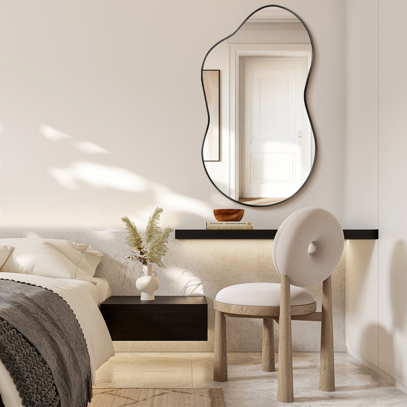 Irregular Metal Framed Wall Mirror, Asymmetrical Mirrors, Black, 116 cm H x 66 cm W