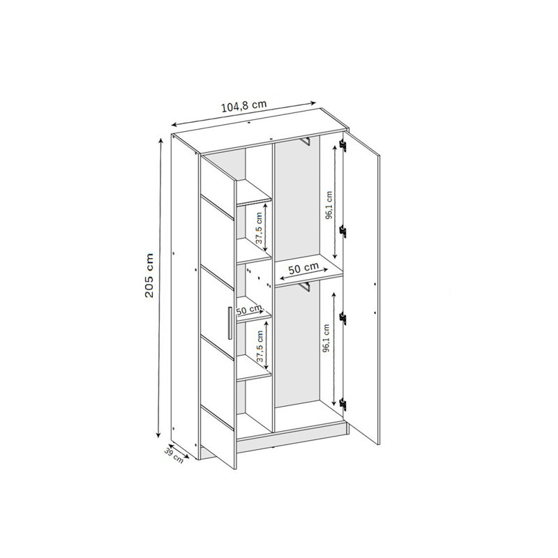 Rexhie 2 Door Wardrobe, Oak Craft Gold