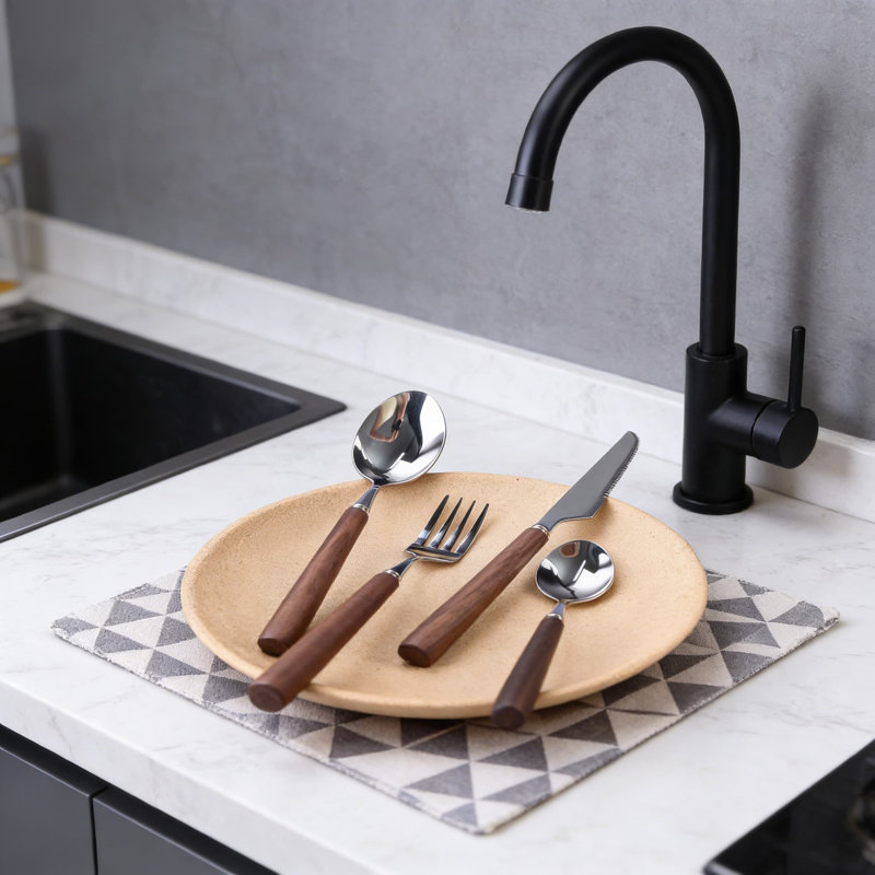 Ensemble 20 pièces de couverts en acier inoxydable 304 à poignée en noyer - couteau à steak, fourchette, cuillère et cuillère à dessert pour la maison et le restaurant