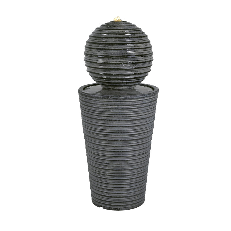 Velistra Tall Striped Concrete Column Fountain With LED Light